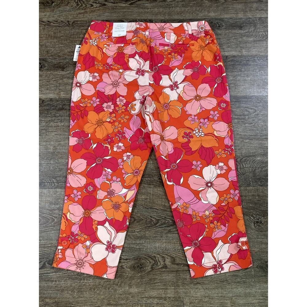 Talbots Women's Floral Print Perfect Crop Pants Size 12P Orange Pink Cotton New - Picture 9 of 11
